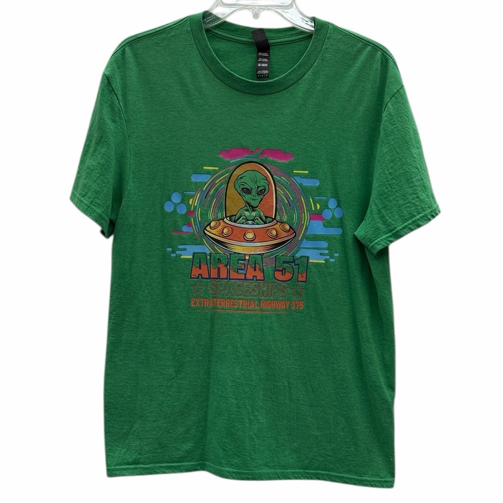 Area 51 Alien Spaceship Green Graphic Tee Unisex Medium
